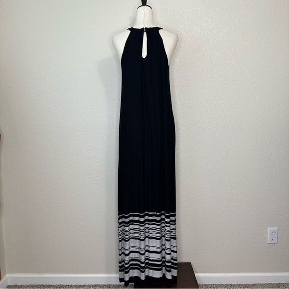 Soma Halter Black Gray Striped Maxi Dress - Picture 9 of 13